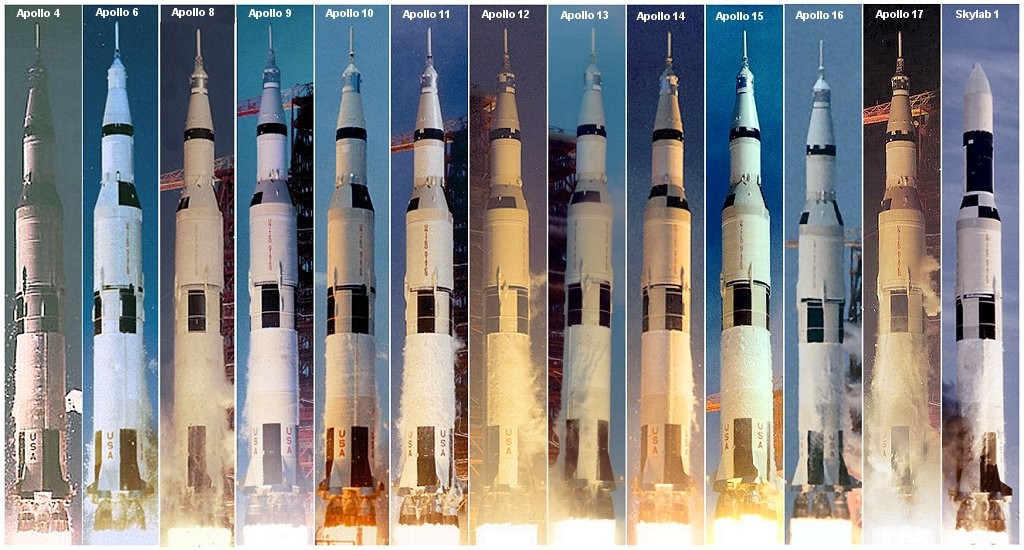 Todos os lançamentos do foguete Saturn V.