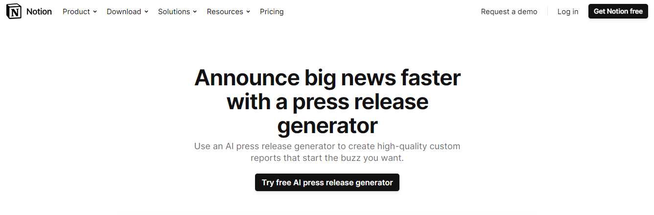 Notion's AI Press Release Generator