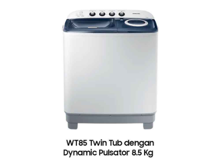 SAMSUNG MESIN CUCI 2 TABUNG 8.5KG WITH AIR TURBO DRYING SYSTEM & DOUBLE STORM PULSATOR - WT85H3210MB