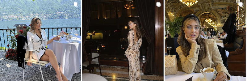  Screenshot of Campbell traveling, wearing fancy clothes, and visiting chic hotels