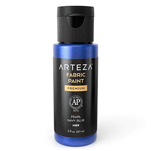 Arteza Permanent Fabric Paint MB9 Pearl Navy Blue, 60 ml Bottle, Washer & Dryer Safe, Textile Paint for Clothes, T-Shirts, Jeans, Bags, Shoes, DIY Projects & Canvas