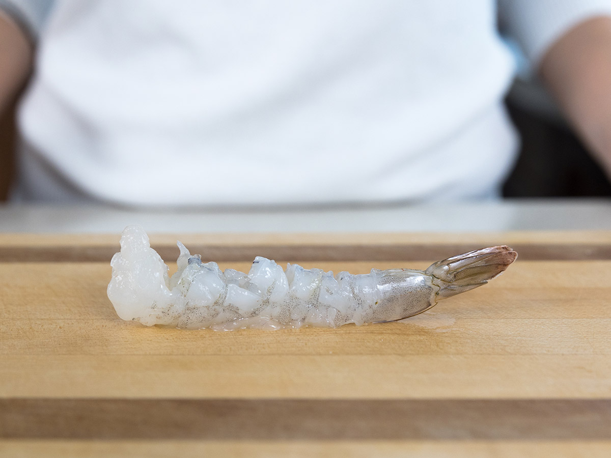 Straightened ebi tempura.