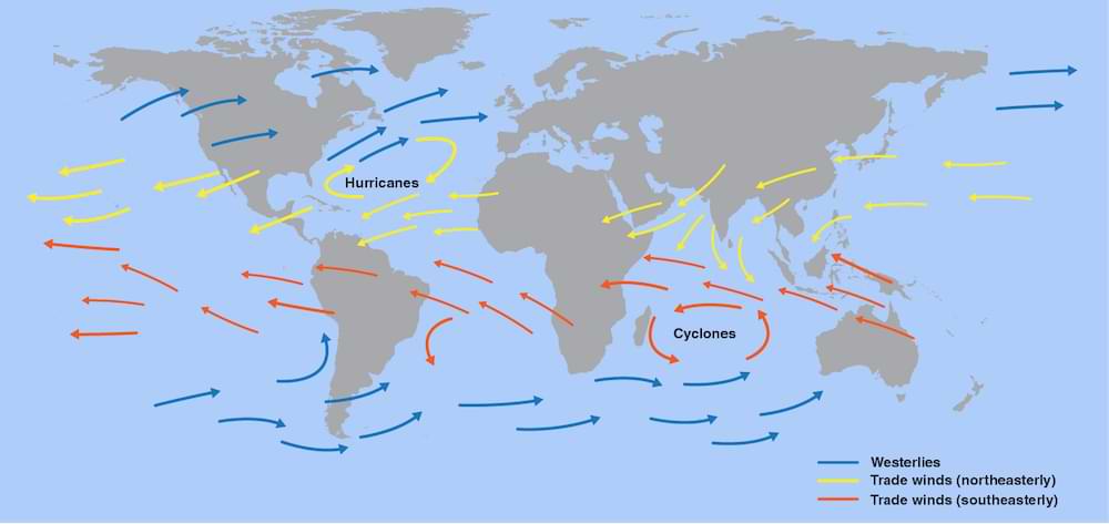 The trade winds consistently flow from the east to the west in the regions surrounding the equator