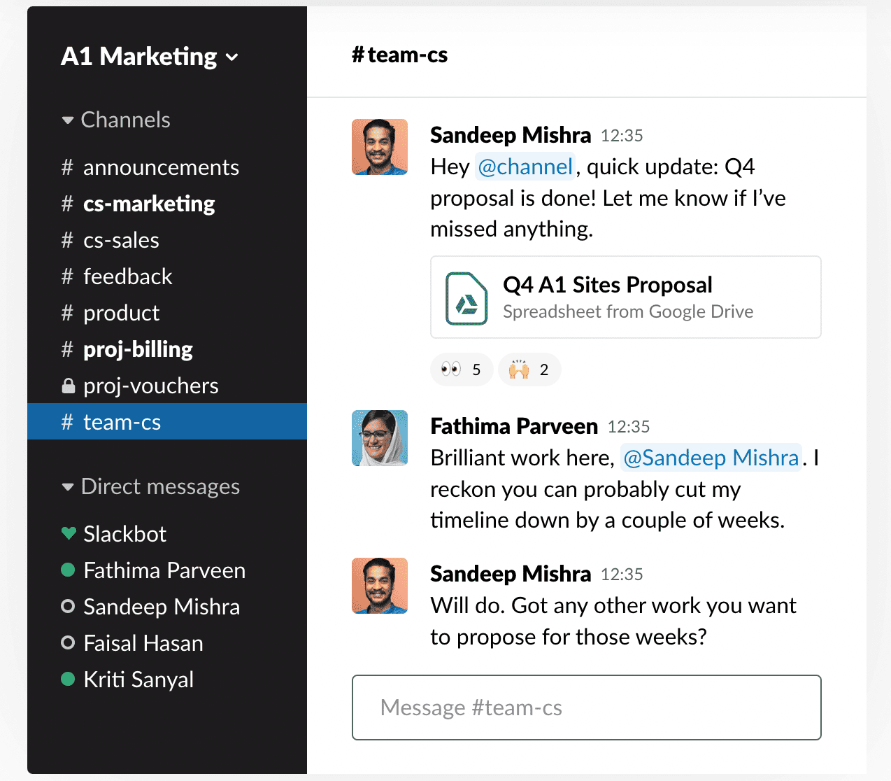 Seamless team chat in Slack
