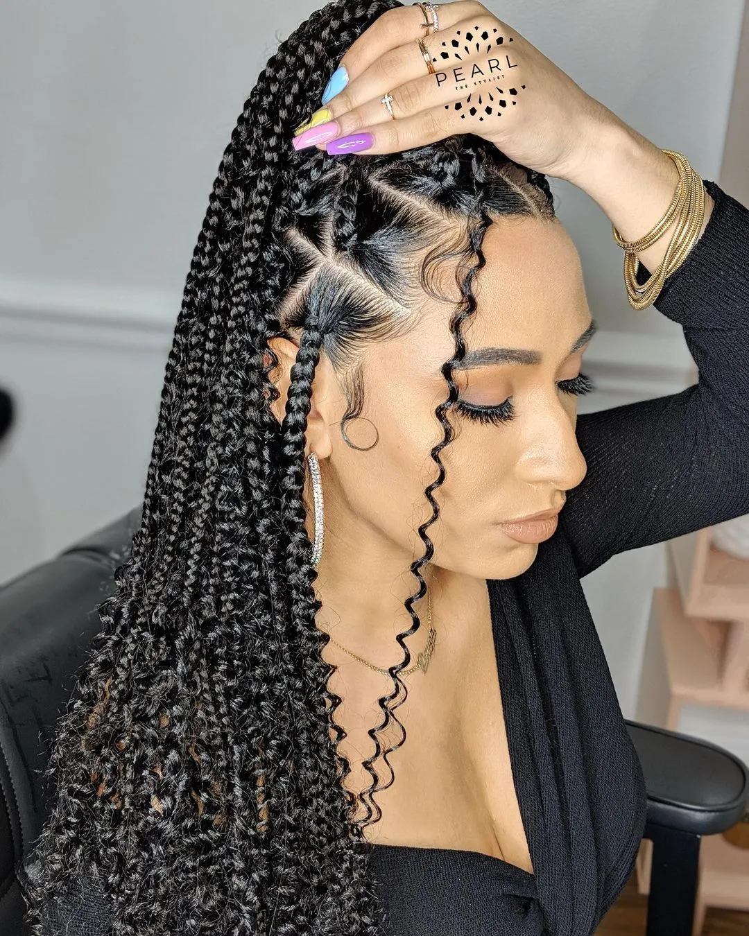 Bohemian Long Knotless Braids with Triangle Parts