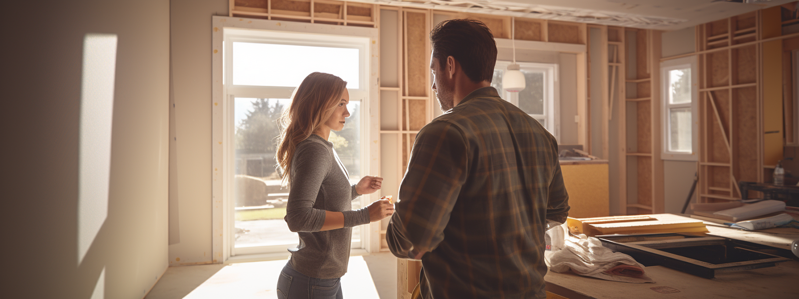 a contractor engaging with a potential customer, showcasing different insulation products and services.