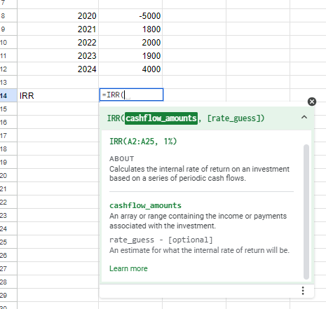 All the spreadsheets, like Google Sheets and Excel, have IRR Functions for easy calculation.