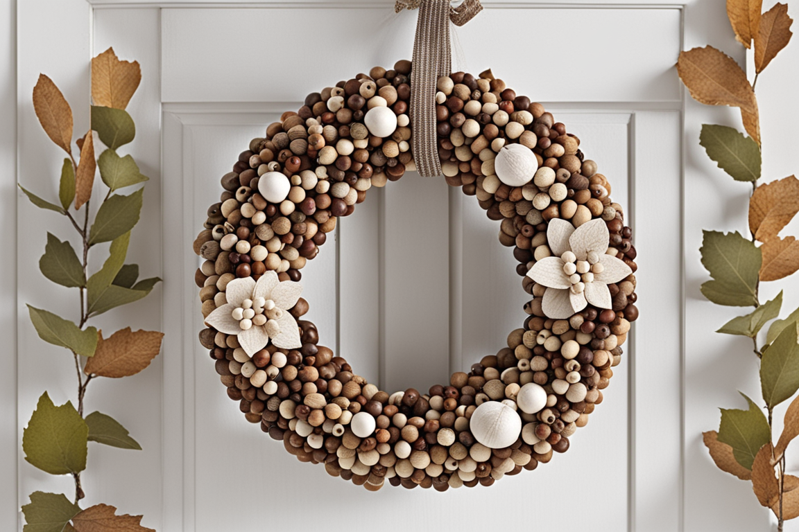 Seasonal wood bead wreath