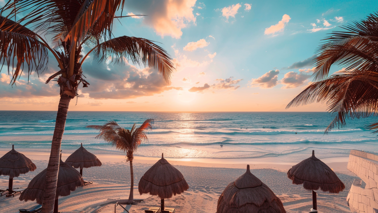 A peaceful sunrise scene by the beach in Cancun.