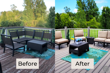 before and after composite decking installation seating area with furniture custom built michigan