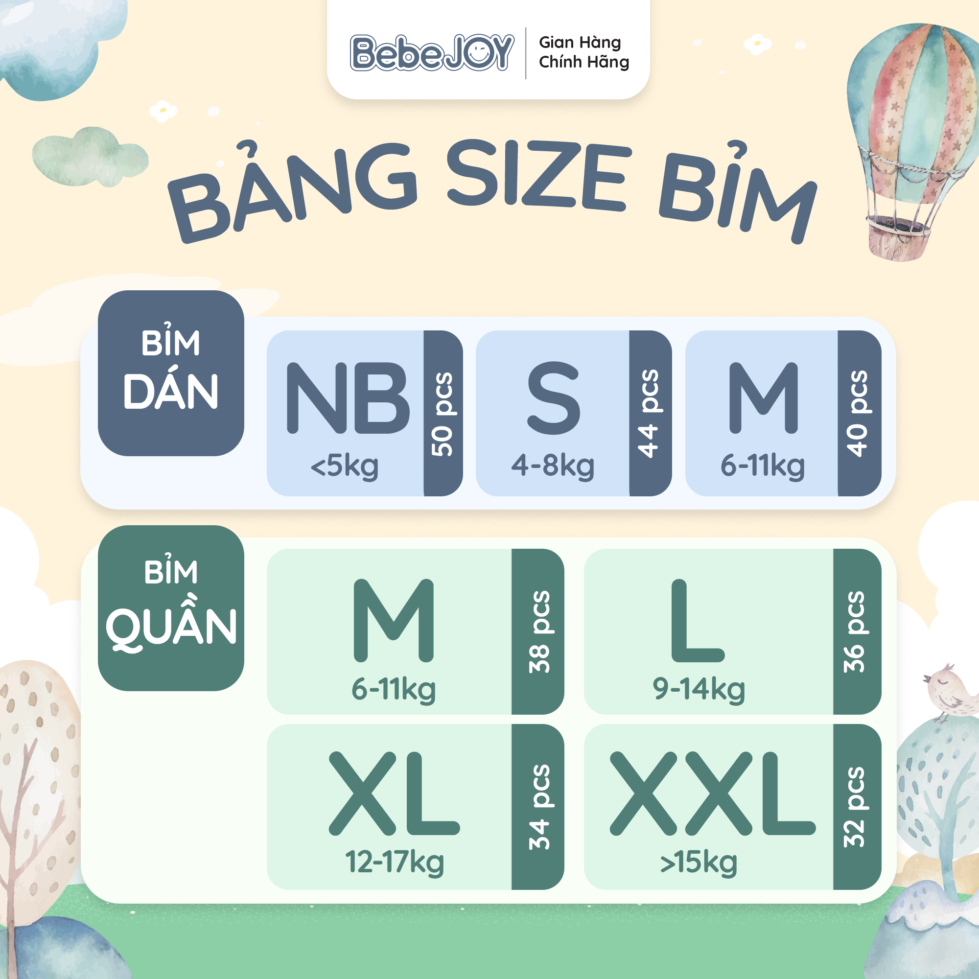 BebeJOY đa dạng size dễ dàng cho mẹ chọn lựa 