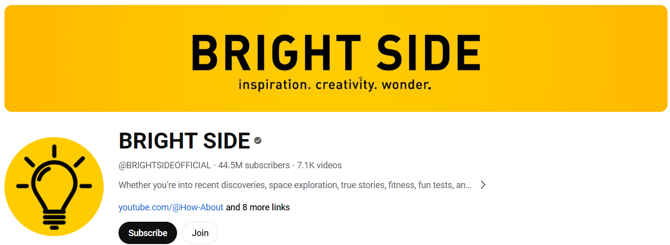 YouTube banner of bright side