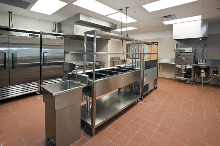 A clean and organized commercial kitchen.