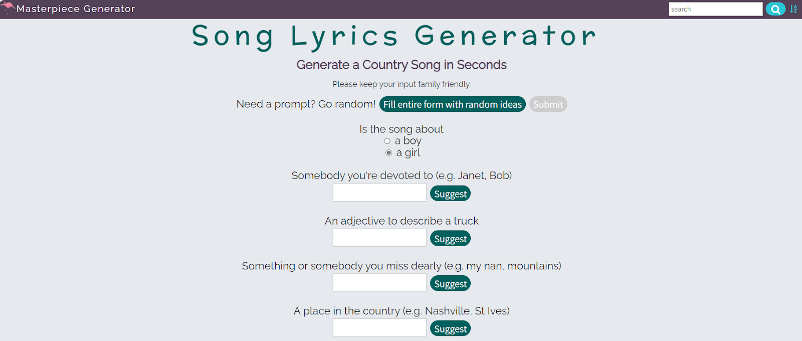 Song Lyric Generator