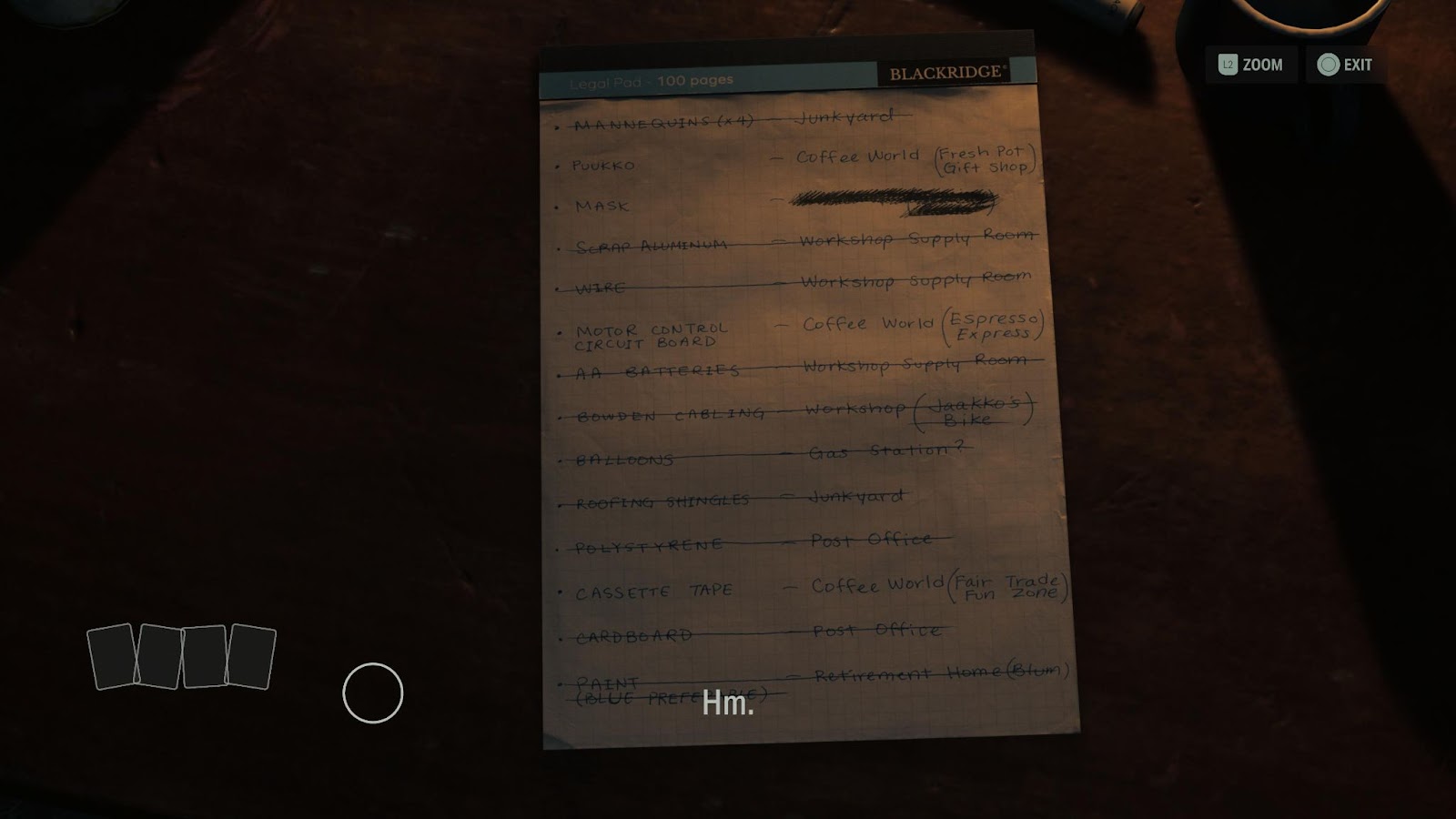 An in game screenshot of the float component list from Alan Wake II. 