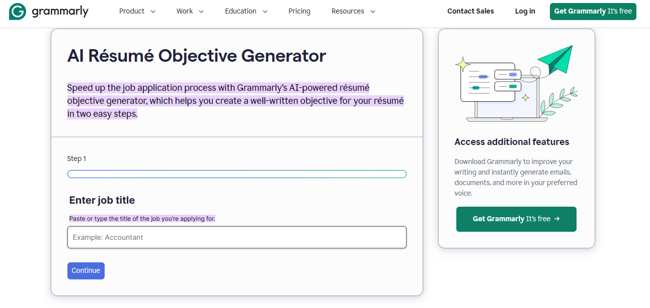 AI Résumé Objective Generator by Grammarly