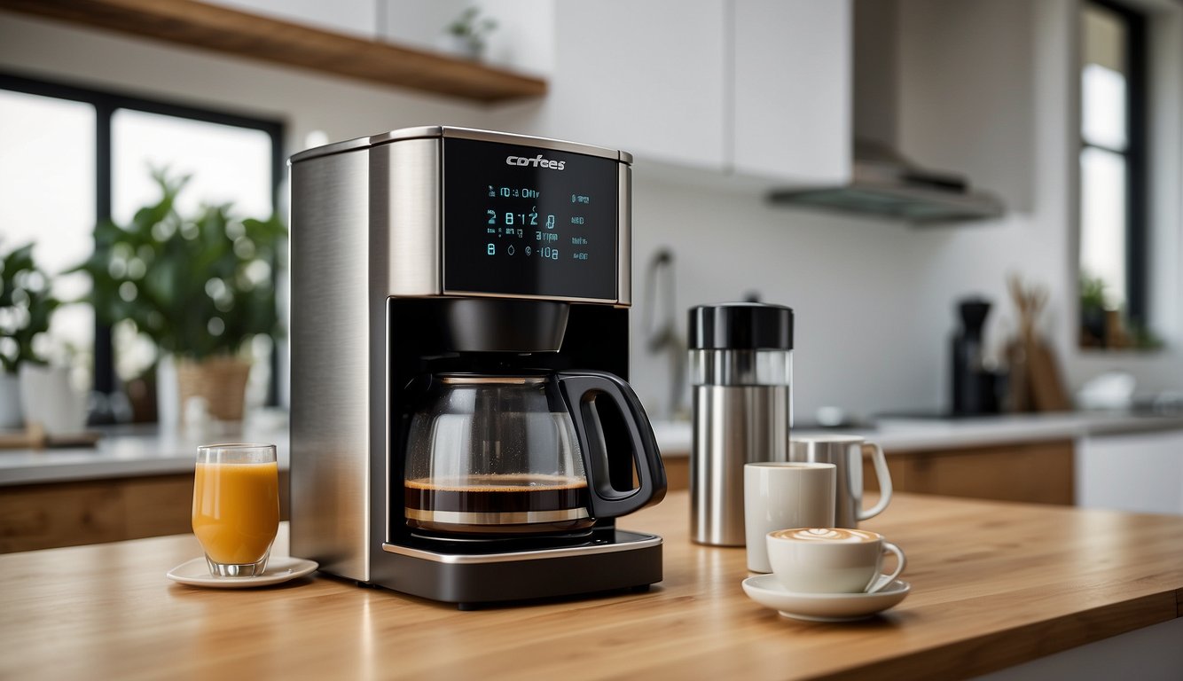A Tres Corações Mimo water tank and reservoir for the coffee maker is depicted in a clean, modern kitchen setting, with the machine in the background