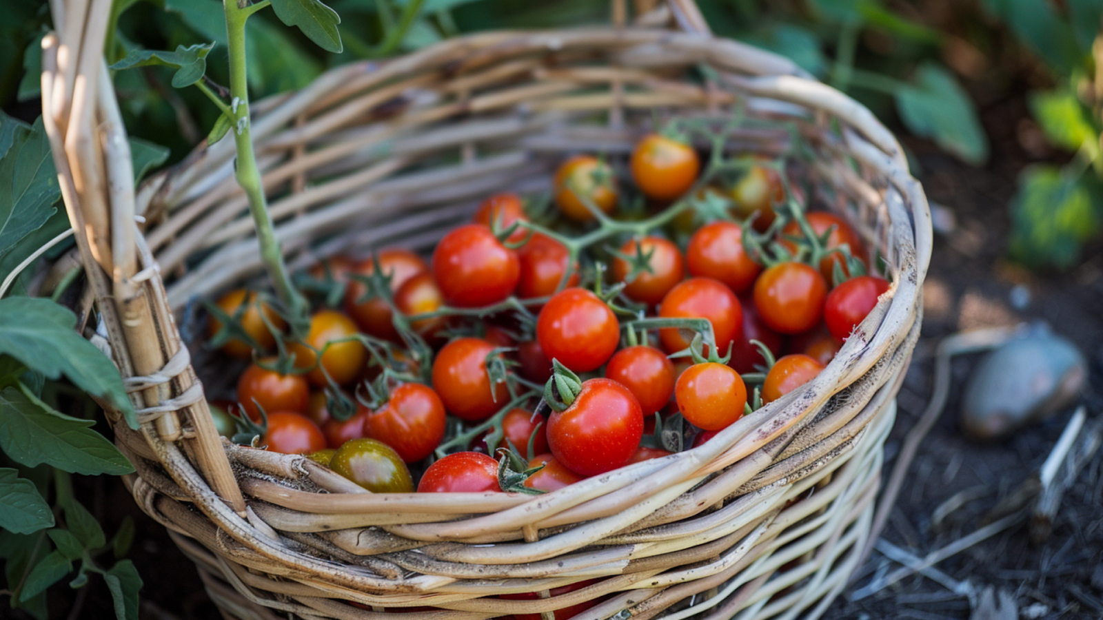 A basket full of Santorini’s unique cherry tomatoes