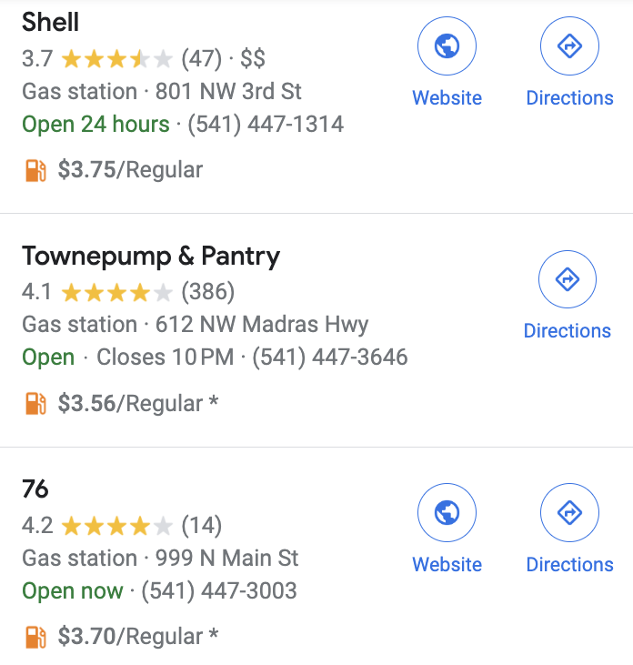 Google Play store gas prices