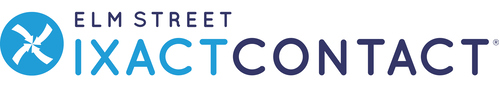 software name elm street ixact contact with logo looking like blue circle with white arrows pointing to the middle forming an X