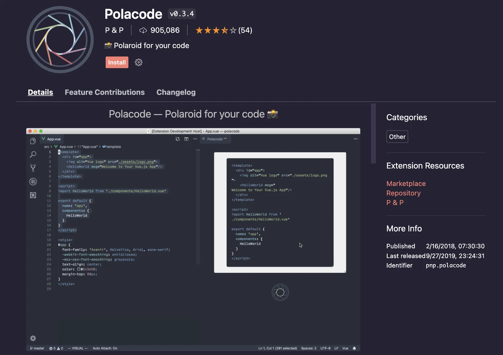 Polacode extension visual studio code