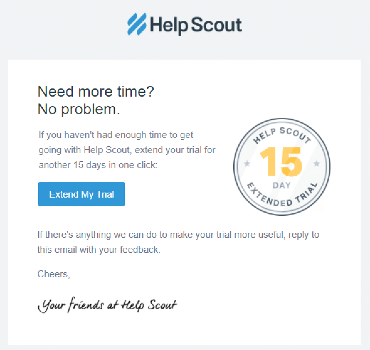 Re-engagement email example from Help Scout