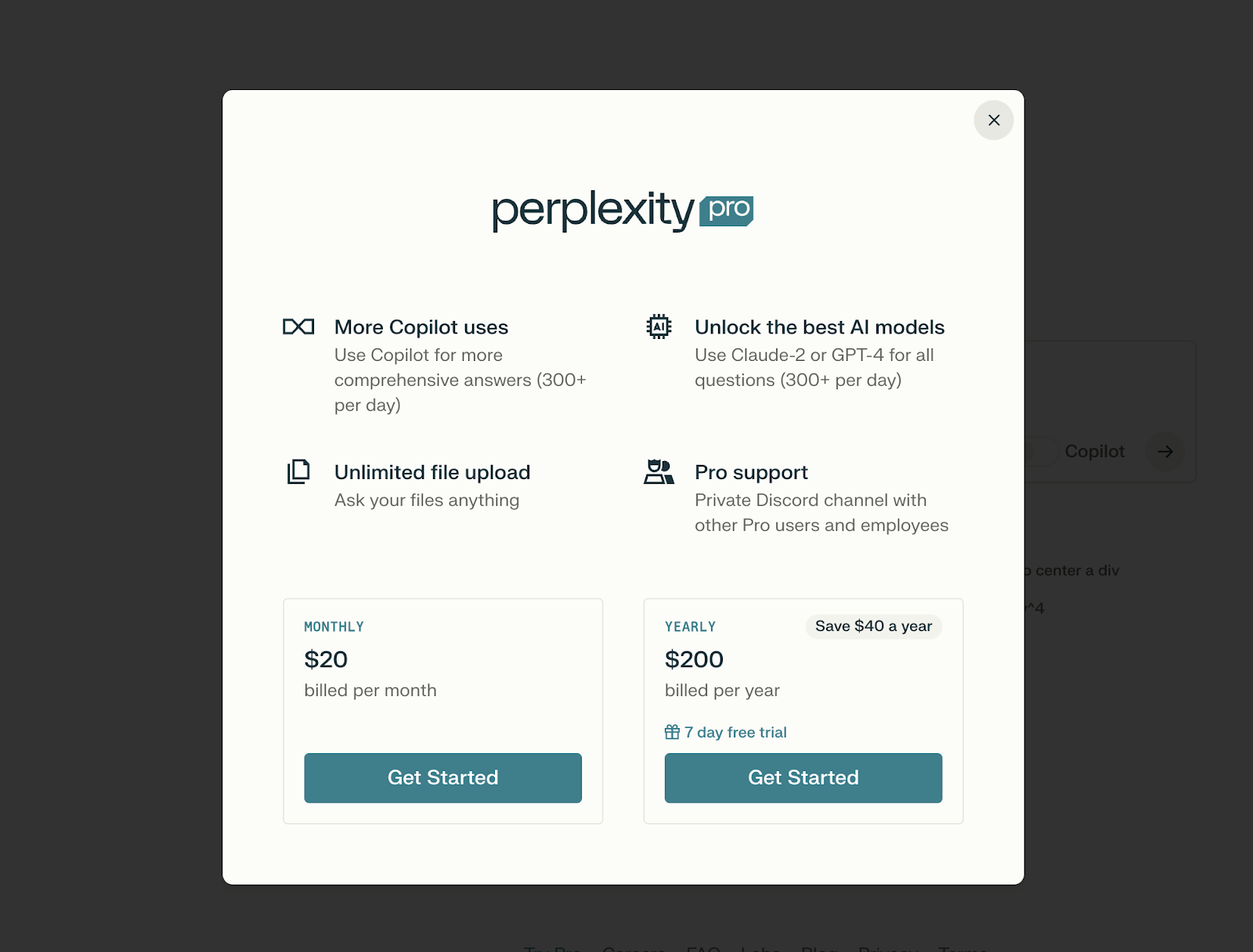 Perplexity Proの支払い画面