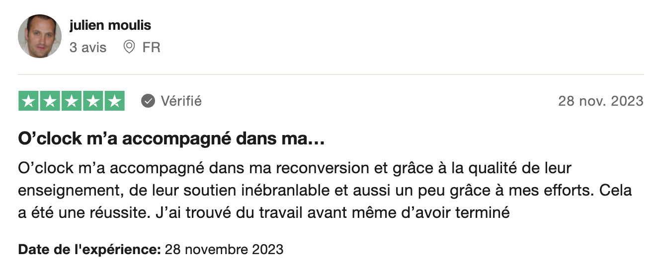 témoignage satisfaction de la formation O'clock