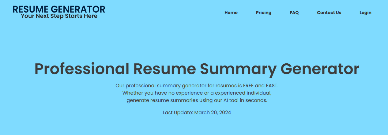 Resume Summary Generator by Resumegenerator.io