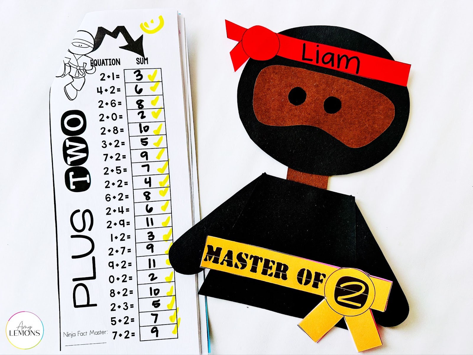 Ninja craft with belt to represent each level of math facts students master.