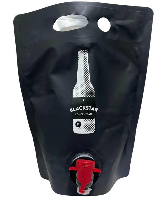 Blackstar plastic bag with a red valve

