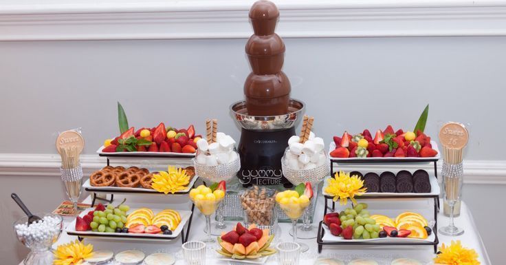 Chocolate fountain and fruit display | Chocolate fountain bar, Chocolate  fountains, Wedding chocolate