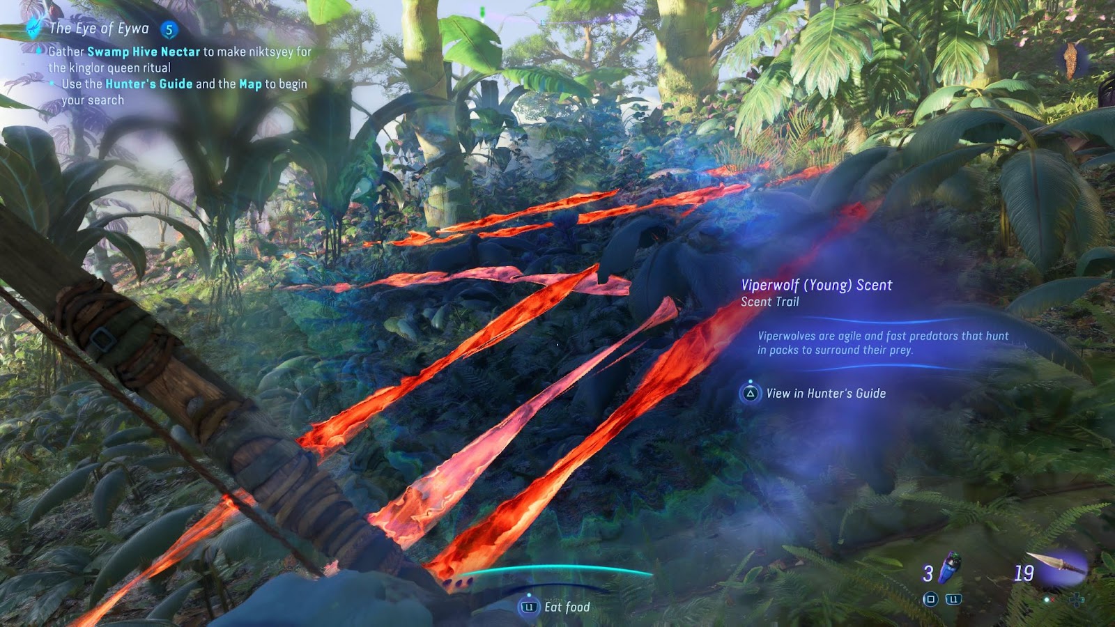 An in game screenshot of the scent trails in the game Avatar: Frontiers of Pandora