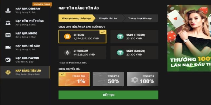 Nạp tiền BK8 bằng nhiều phương thức