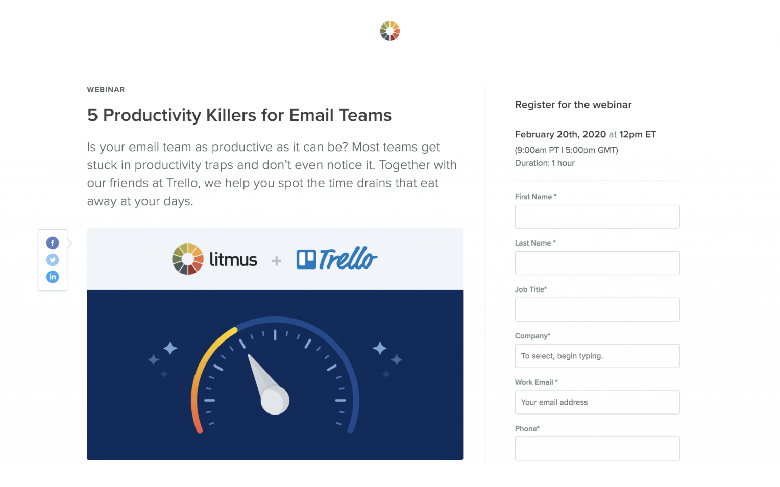 Screenshot of Litmus webinar registration page