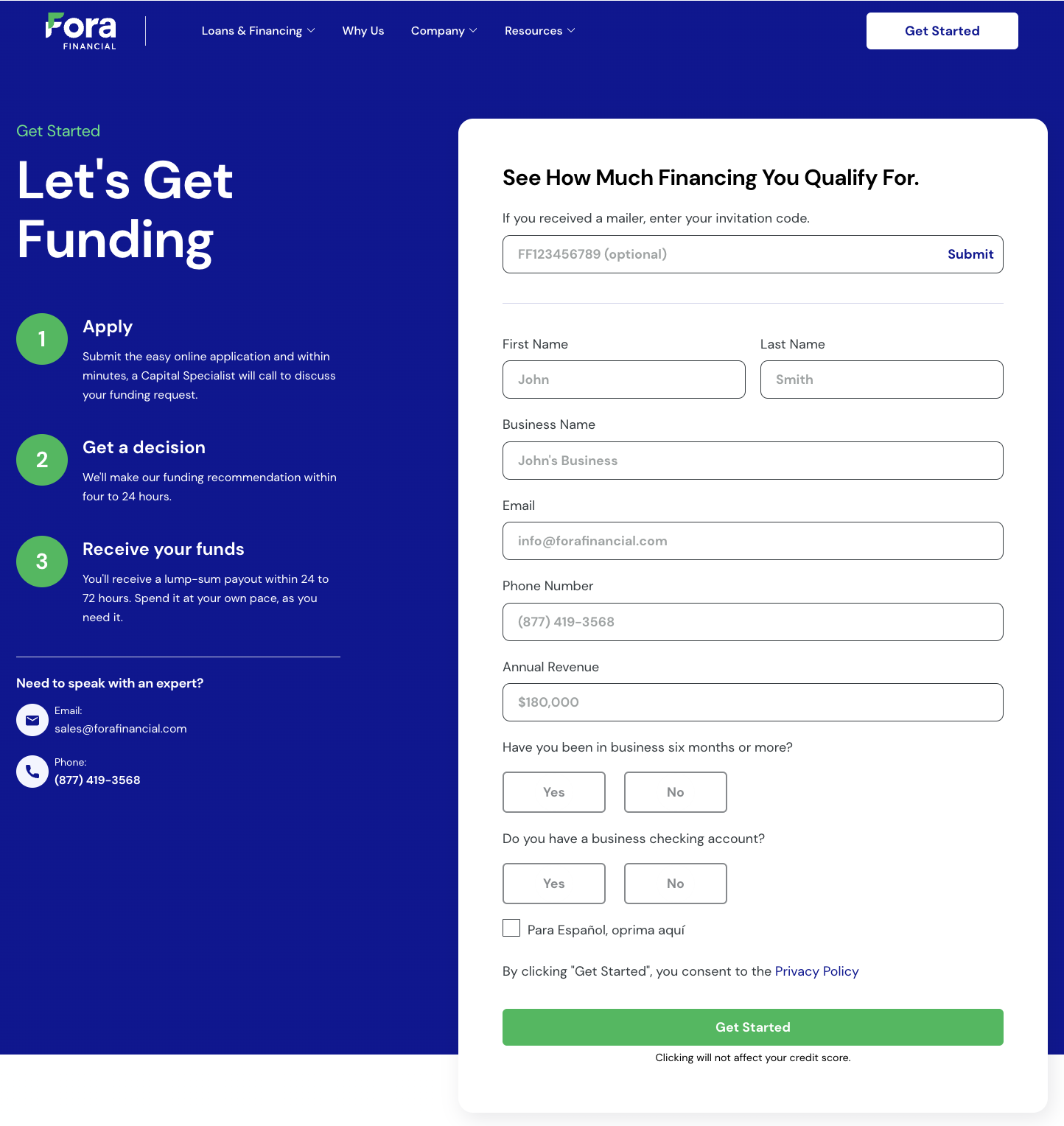 Fora Financial loan application 