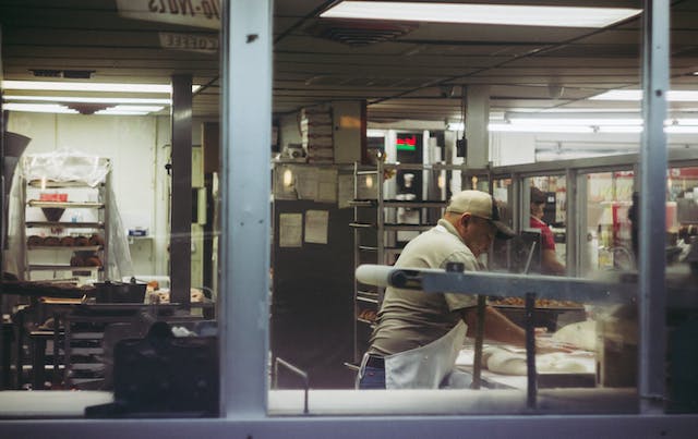 A person working in a kitchen or bakery