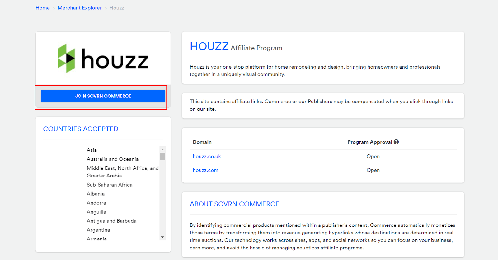Houzz affiliate website home page