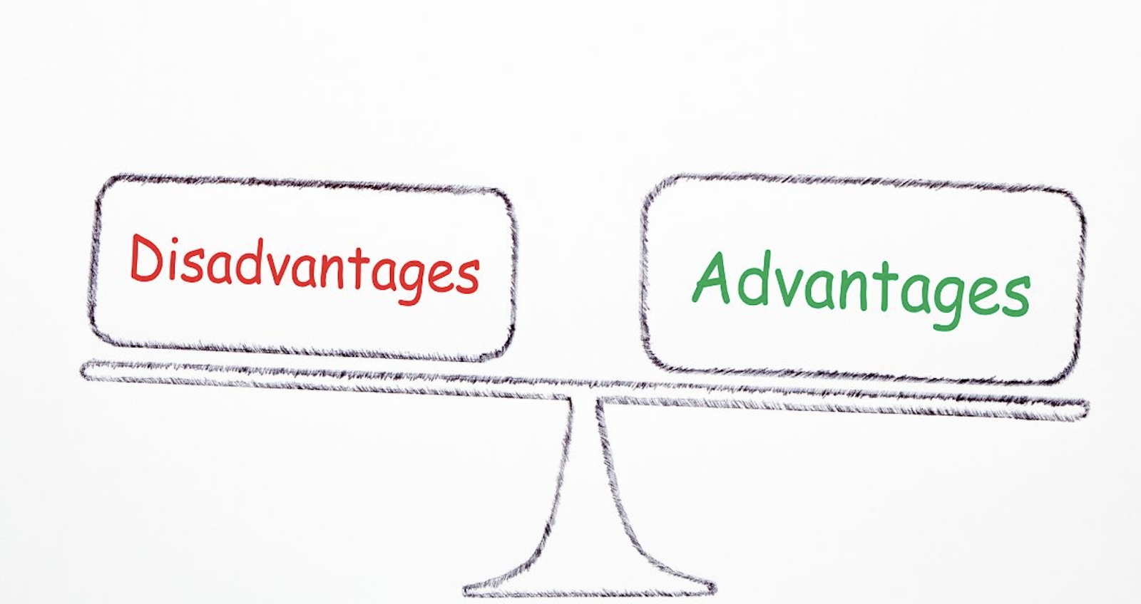 Visual representation of the words Advantages and Disadvantages.