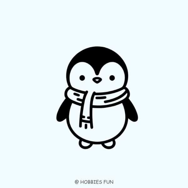 Simple penguin drawing, Penguin With a Scarf