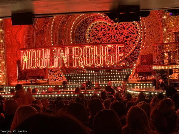 View from seat at Moulin Rouge at the Piccadilly Theatre in London from seat Stalls S2