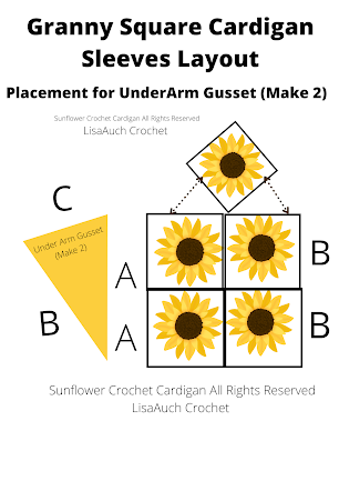 layout for a crochet cardigan made from granny sqaures - sunflower cardigan Crochet Cardigan Made from Sunflower Squares FREE Crochet Patterns