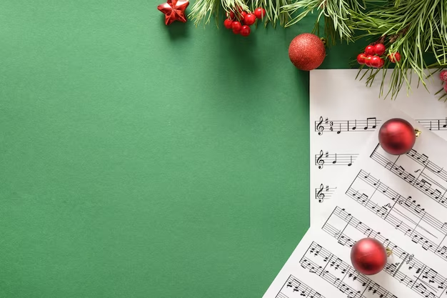 Green Canvas With Sheet Music, Mistletoe, and Blank Space for Christmas Lyrics Instagram Captions