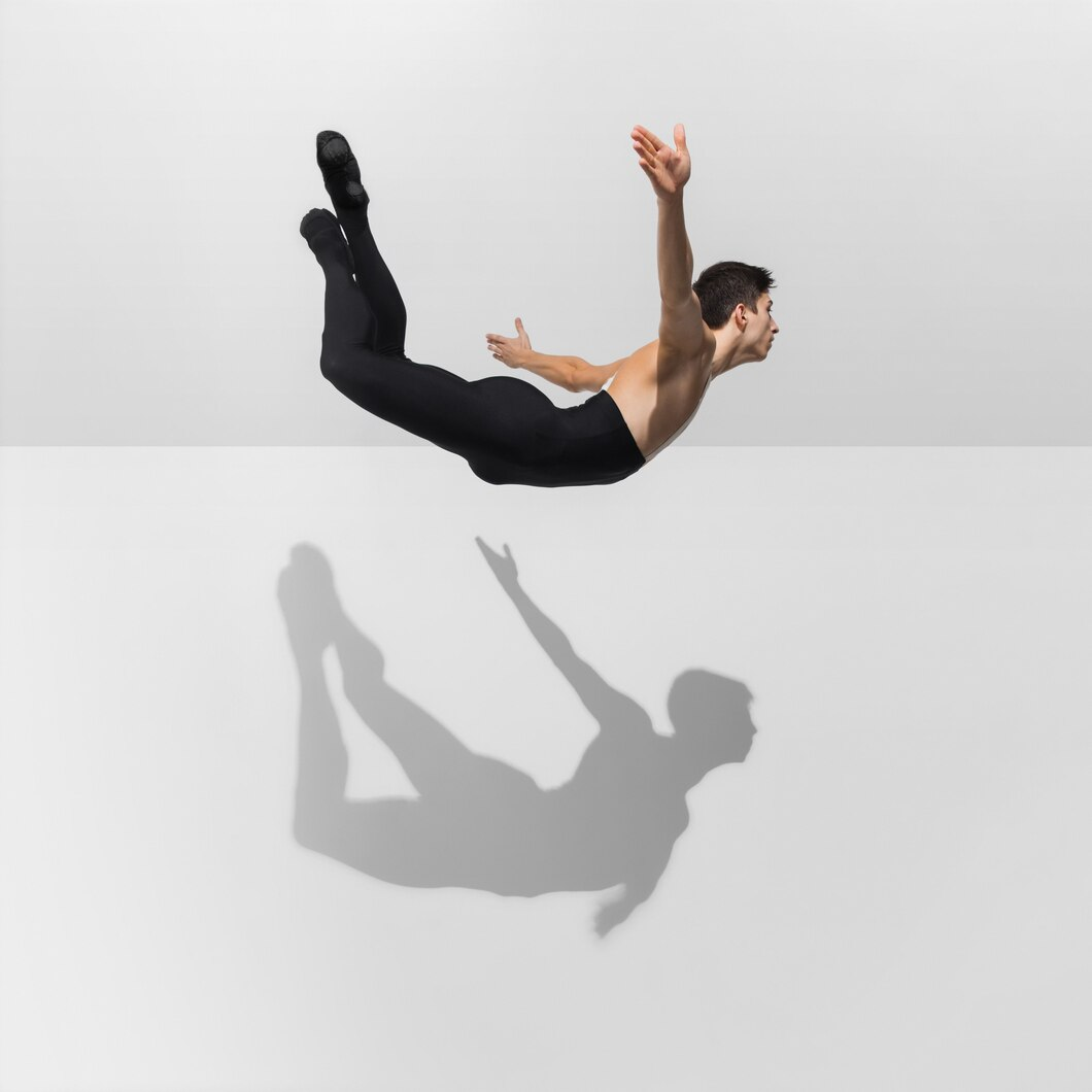 A person suspended in mid-air.