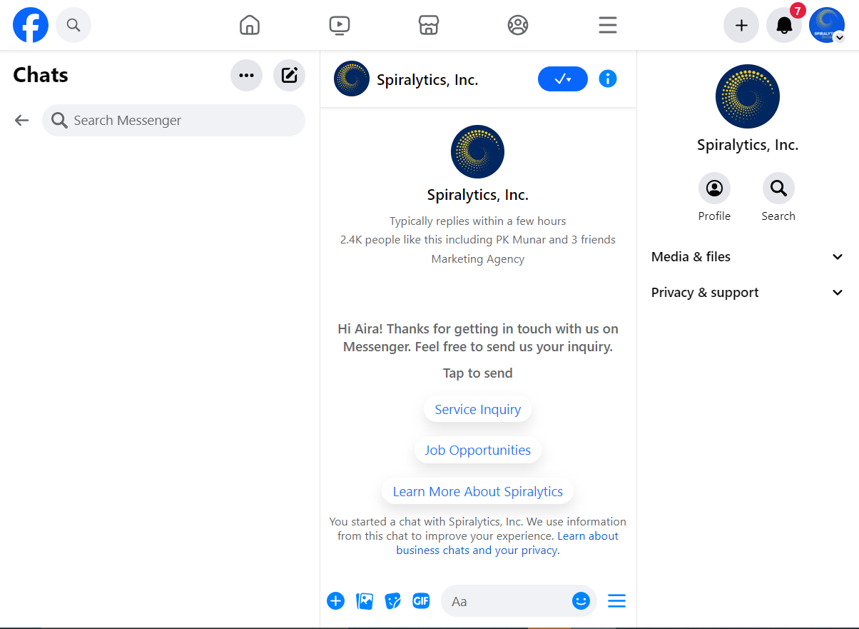 Screenshot of Facebook Messenger's UI