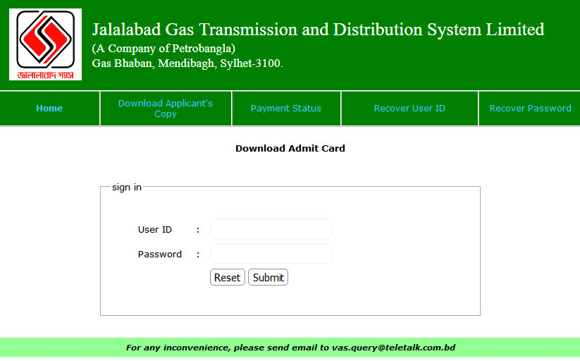 Jalalabad Gas Admit Card