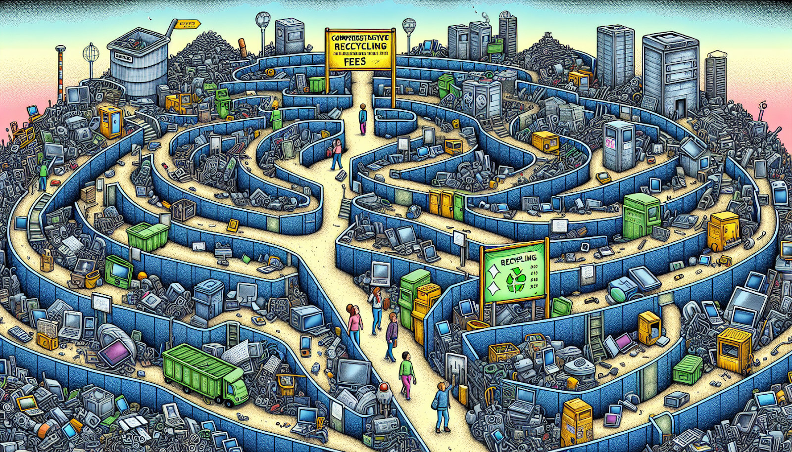 Illustration of navigating fees and services at electronic junk yards