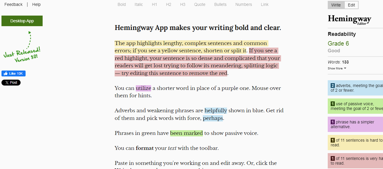 Hemingway Editor Web App