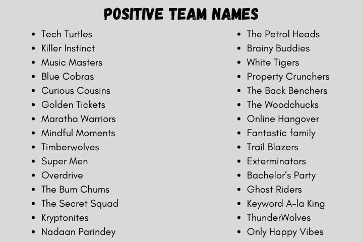 Positive Team Names