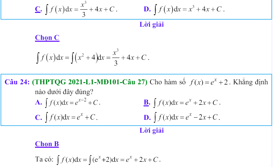 Công thức Nguyên hàm và bài tập từ đề thi có giải chi tiết